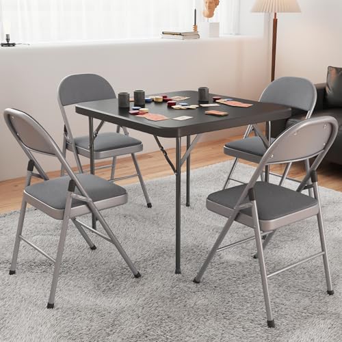 VECELO 5 Piece Folding Card Table Square and Chairs Set, Collapsible Legs & Portable for Indoor/Outdoor, Picnic, Black & D...