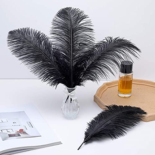 24pcs Natural Black Ostrich Feathers 10-12inch (25-30cm) for Wedding Party Centerpieces，Flower Arrangement and Home Decora...