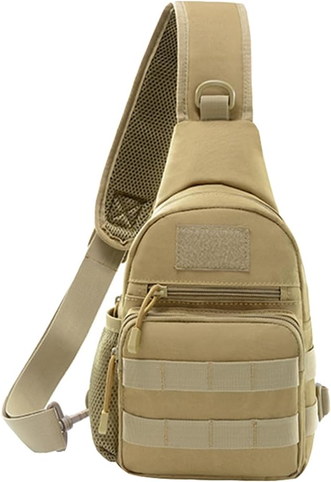 KOOYU Tactical EDC Sling Bag Military Molle Shoulder Bag Backpack Outdoor Chest Pack for Men (Khaki)
