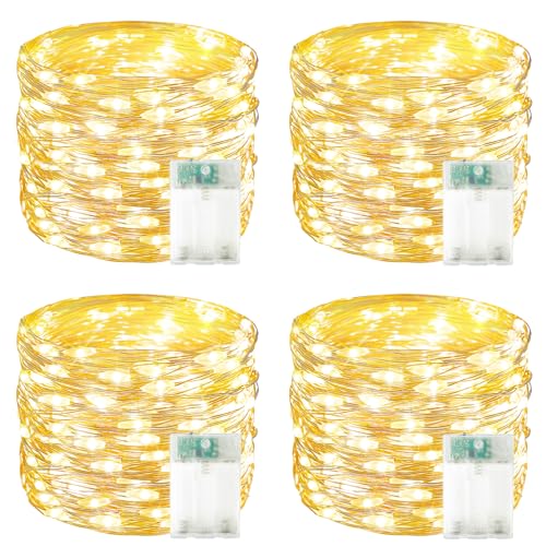 4 Pack 240 LED Christmas Fairy Lights Battery Operated with Timer, 80FT Waterproof Twinkle Lights Indoor Outdoor, String L...