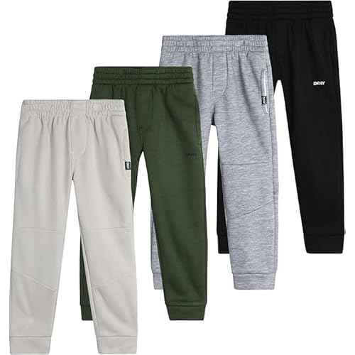 DKNY Boys Sweatpants - 4 Pack Soft Performance Fleece Boys Joggers Athletic Pants with Elastic Waist for Toddlers and Kids