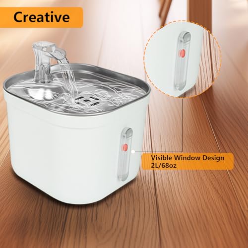 ANNAINUTC Cat Water Fountain, 2L/68oz Automatic Stainless Steel Pet Fountain Dog Water Dispenser with Replacement Filters...