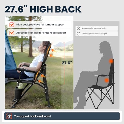 Overmont Back Support Camping Chair for Adults - Oversized with High Backrest - Heavy Duty Folding Chair Supports 450 LBS...