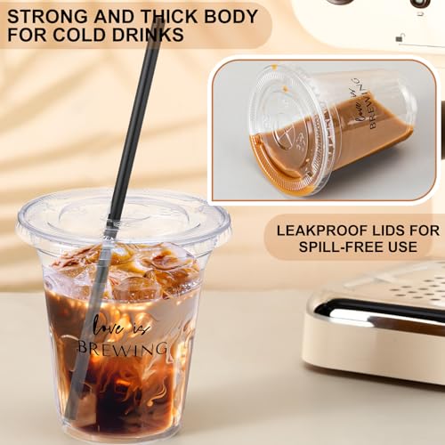 50 Set Love Is Brewing Bridal Shower Cup Disposable Wedding Coffee Cups Bulk Clear Plastic Drinking Iced Cup Wedding Coffe...