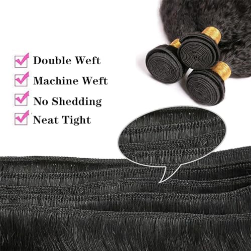 Hair Bundles 12A Yaki Kinky Straight Human Hair 3 Bundles 100% Unprocessed Mongolian Virgin Human Hair Kinky Straight Bundles Yaki Hair Natural Color (18 20 22)