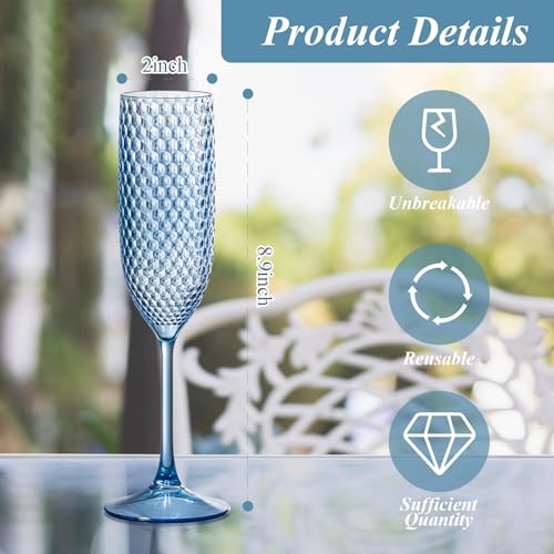 12 Pack Plastic Champagne Flutes Vintage Light Blue Goblet Champagne Glasses Unbreakable Wedding Toasting Glasses Diamond ...