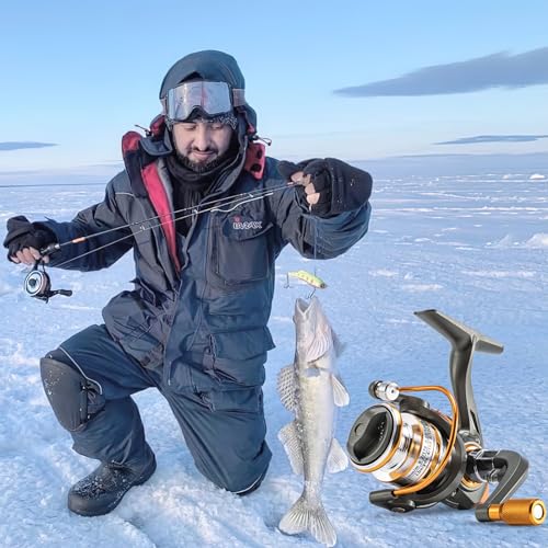 Goture 2Pcs Ice Spinning Fishing Reel Ice Fishing Combo - Size 500, Right/Left Handle Position, Light Weight, Ultra Smooth...
