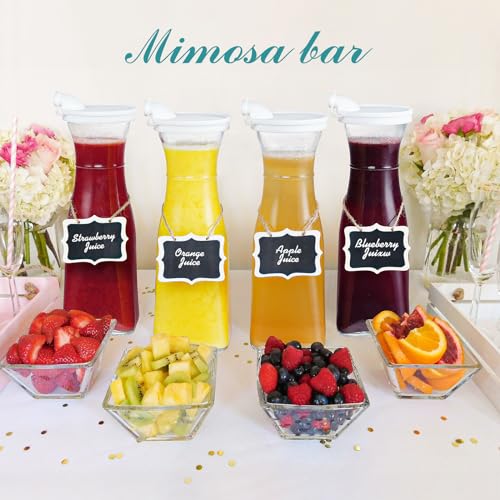 Ritayedet Glass Carafe, 1 Liter Carafe for Mimosa Bar, 4 Pcs, Square Pitcher with Lid and Spout, Drink Dispenser for Parti...