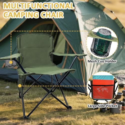 VOYSIGN Folding Camping Chair with Cup Holder & Storage Bag, 225lbs Capacity, Large Anti-Sink Feet, Breathable PE Coated F...