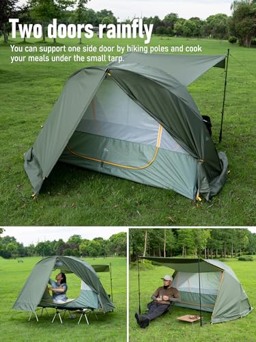 iClimb Ultralight 4 Season Solo Tent Waterproof with Snow Skirt Rainfly, Ground/Off The Ground Tent for Backpacking Campin...