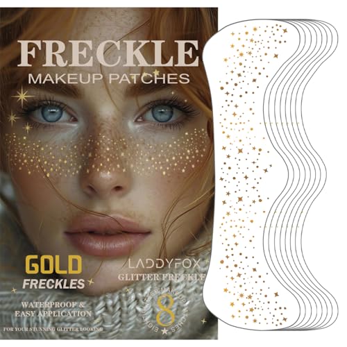 8 Pcs Gold Face Makeup Patches, Gold Glitter Freckles Face Tattoo, Glitter Freckles, Sparkle Makeup Patches, Waterproof Fa...