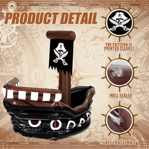 Zhanmai 2 Pcs Inflatable Pirate Ship Drink Cooler Inflatable Serving Bar Food Container for Summer Carniva Mardi Gras Pira...