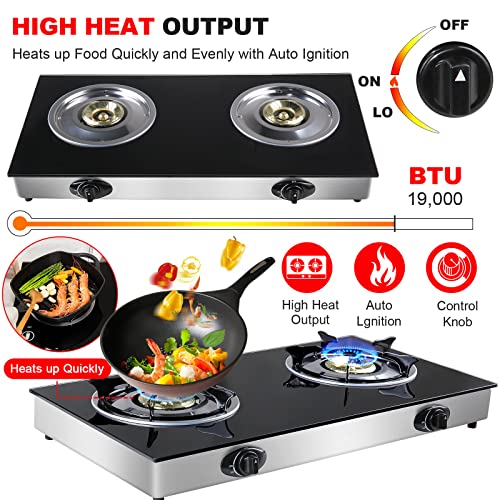 forimo Propane Gas Cooktop 2 Burners Gas Stove portable Tempered Glass Double Burners Stove Auto Ignition Camping Double B...
