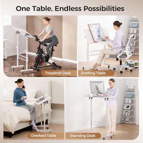COMHOMA Small Standing Desk Adjustable Height & Tiltable Tabletop, Mobile Stand Up Desk for Laptop, Portable Computer Tabl...