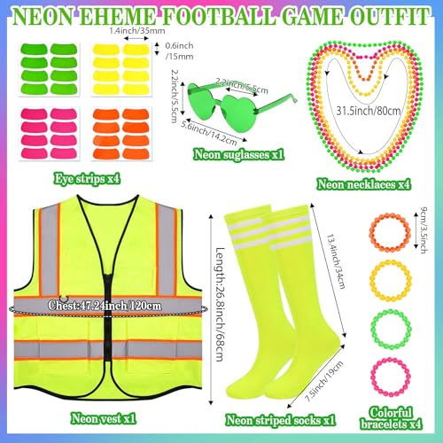 Kuscul 6Pcs Neon Costume Outfit Including Neon Reflective Vest Sunglasses Beaded Bracelet Socks for Women for Glow Party 7...