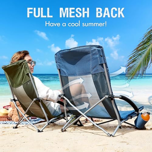 PORTAL Beach Chairs for Adults Camping Low Lightweight Portable Chair with Cup Holder Mesh Back Carry Bag for Outdoor Sand...