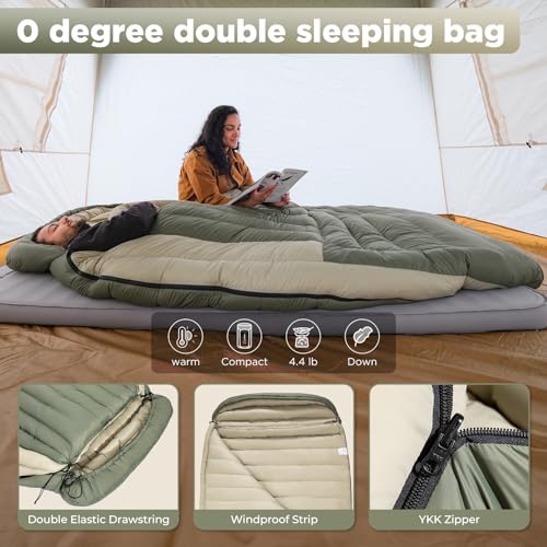 ATEPA 0 Degree Sleeping Bag, 700FP 15°F 20°F 23°F 30°F Down Mummy Cold Weather Double Lightweight Wide XL Sleeping Bags wi...