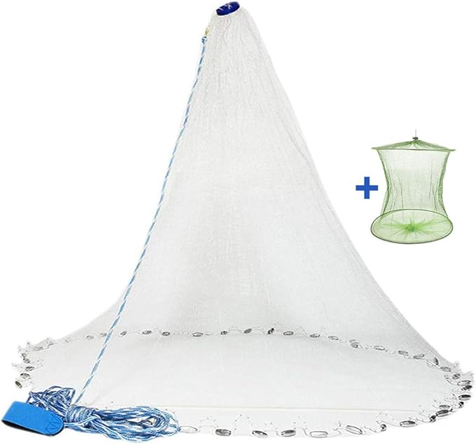 Yeahmart American Saltwater Fishing Cast Net for Bait Trap Fish 3ft/4ft/5ft/6ft/7ft/8ft/9ft/10ft Radius Casting Nets with ...