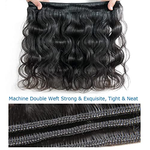 Aomllute Body Wave Bundles Human Hair 12A Grade Brazilian Human Hair Bundles Body Wave One Bundle Only 100% Unprocessed Weave Bundles Human Hair Natural Black (32 Inch)