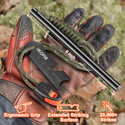 Hkoper Ferro Rod Fire Starter, 6 Inch X 3/8 Inch Fire Starter Survival Tool, Flint and Steel for Camping and Hiking, Flint...