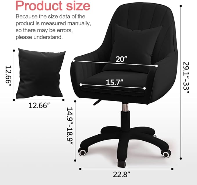 XUEGW Home Office Chair Computer Chair with Mid-Back Upholstered Modern Tufted Computer Task Chair Swivel Height Adjustable Velvet Accent Chair Suitable for Bedroom, Study