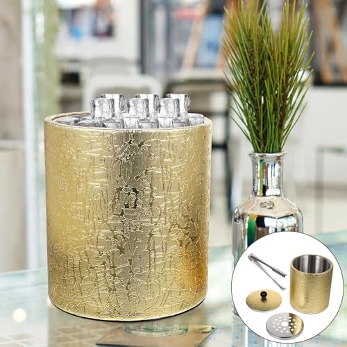 Operitacx Gold Ice Bucket Stainless Steel Ice Bucket with Lid and Tongs 7.3 Inch Wine Cooler for Bar Party Beverage Chilling