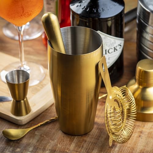 TableCraft 11779 5-Piece Bar Kit Gold – Stainless Steel Cocktail Shaker Set with 24 oz Shaker, Jigger, Strainer, Muddler &...