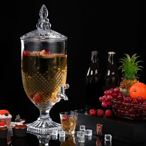 Bokon 2 Pieces Drink Dispensers for Parties Crystal Iced Beverage Dispenser with Stand and Spigot, Glass Liquid Containers...