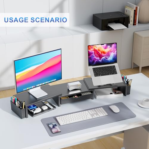 gianotter Dual Monitor Stand Riser, Desk Organizer With Drawer and 2 Pen Holders, Computer Monitor Stand, Shelf for Top of...