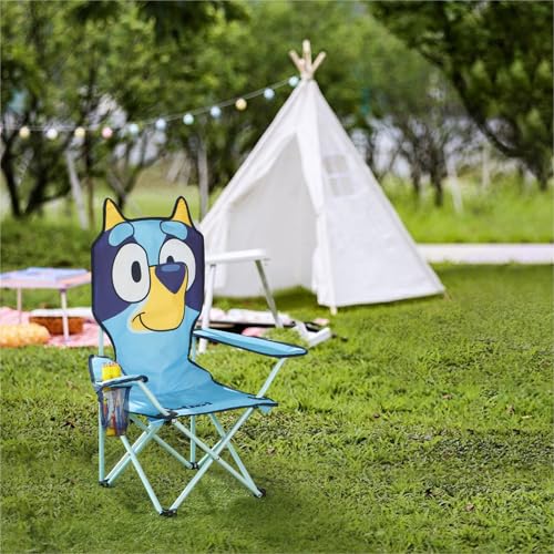 Bluey Kids Folding Camp Chair, Portable Outdoor/Indoor Chair with Carry Bag, Cup Holder, High Back, Lightweight & Durable ...