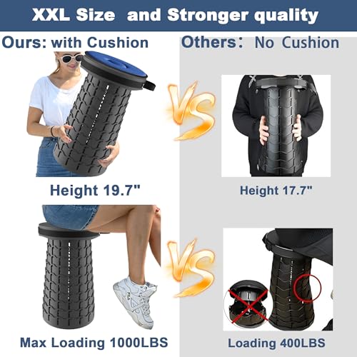 ALEVMOOM XXL Collapsible Stool with Thick Cushion,Taller 19.7" Wider 11.8" Camping Chair More Sturdy Capacity 1000LBS,Port...