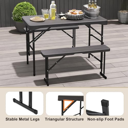 Giantex Folding Picnic Table Bench Set, Rectangular Patio Dining Table Set for 4, with HDPE Tabletop, Metal Frame, Space-S...