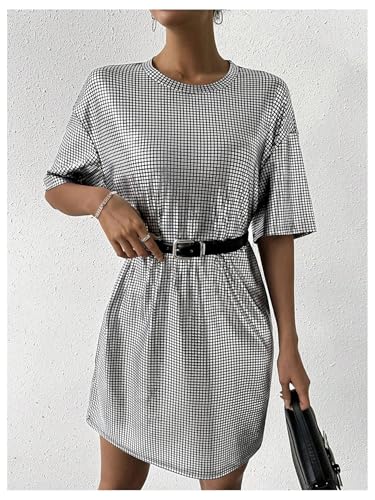 SHENHE Women's Sparkle Metallic Dress Oversize Short Sleeve Party Club Rave Short Tshirt Dress