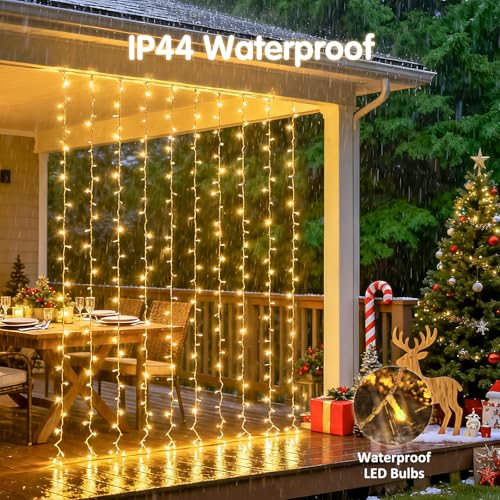 JMEXSUSS 200 LED Christmas Curtain Lights for Bedroom, Warm White Hanging Curtain String Lights Indoor, USB Plug in Christ...