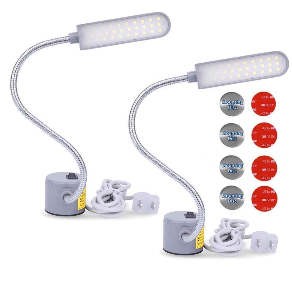 EVISWIY Sewing Machine Light LED Lighting (30LEDs) 6 Watt Multifunctional Flexible Gooseneck Arm Work Lamp with Magnetic Mounting Base for Workbench Lathe Drill Press 2 Pack Silver