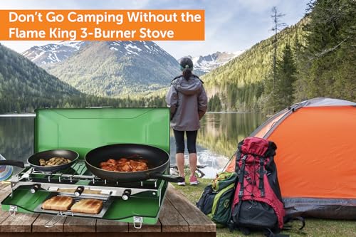 Flame King YSNBBQ-136M 3-Burner Portable Camping Stove Grill w/Toast Tray, Great for Outdoor Cooking, Backpacking, Compati...
