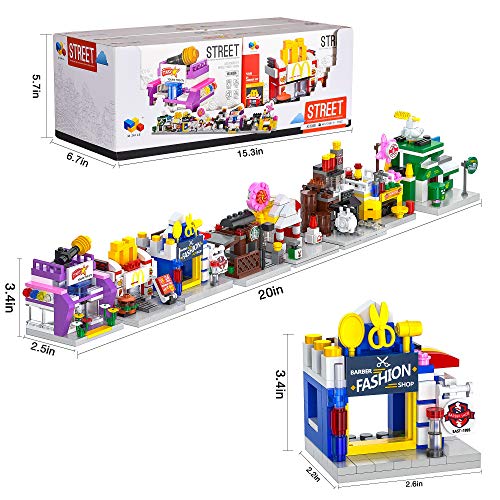 ZornRC 8 Packs Mini City Shop Street View Building Blocks Kit,MOC Construction Creative Educational Kit with Hair Salon & ...