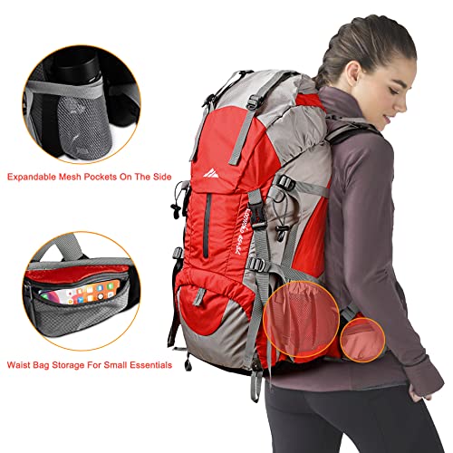 Loowoko 50L Hiking Backpack, Waterproof Camping Essentials Bag with Rain Cover, 45+5 Liter Lightweight Backpacking Back Pack
