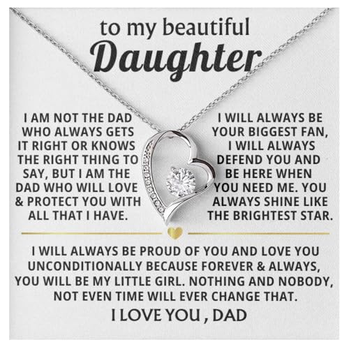 Momavo Jewelry To My Beautiful Daughter - I will always be your biggest fan, Gift From Dad , Father Daughter Gift, Dad to Daughter Gift, Christmas Birthday Gift (Luxury Box w/ LED LIGHT, 14k White Gold Finish)