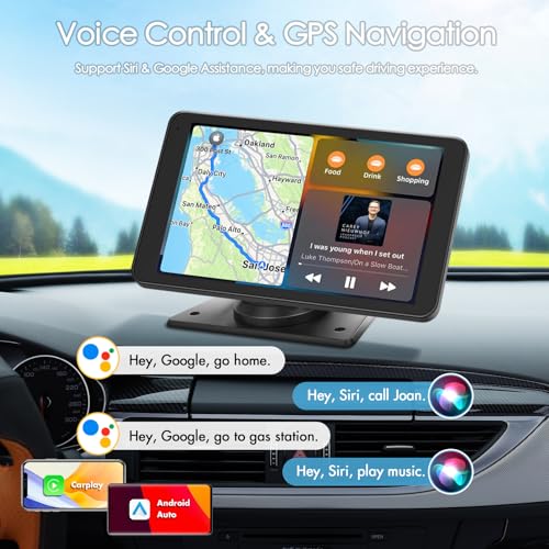 Portable Wireless Carplay Car Stereo, 7" HD Touchscreen for Car with Apple CarPlay & Android Auto with Backup Camera/Mirro...