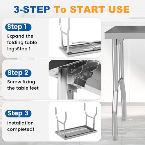 Chingoo Stainless Steel Folding Table 48 x 24 Inch Commercial Workbench, Collapsible Portable Utility Table for Kitchen, O...