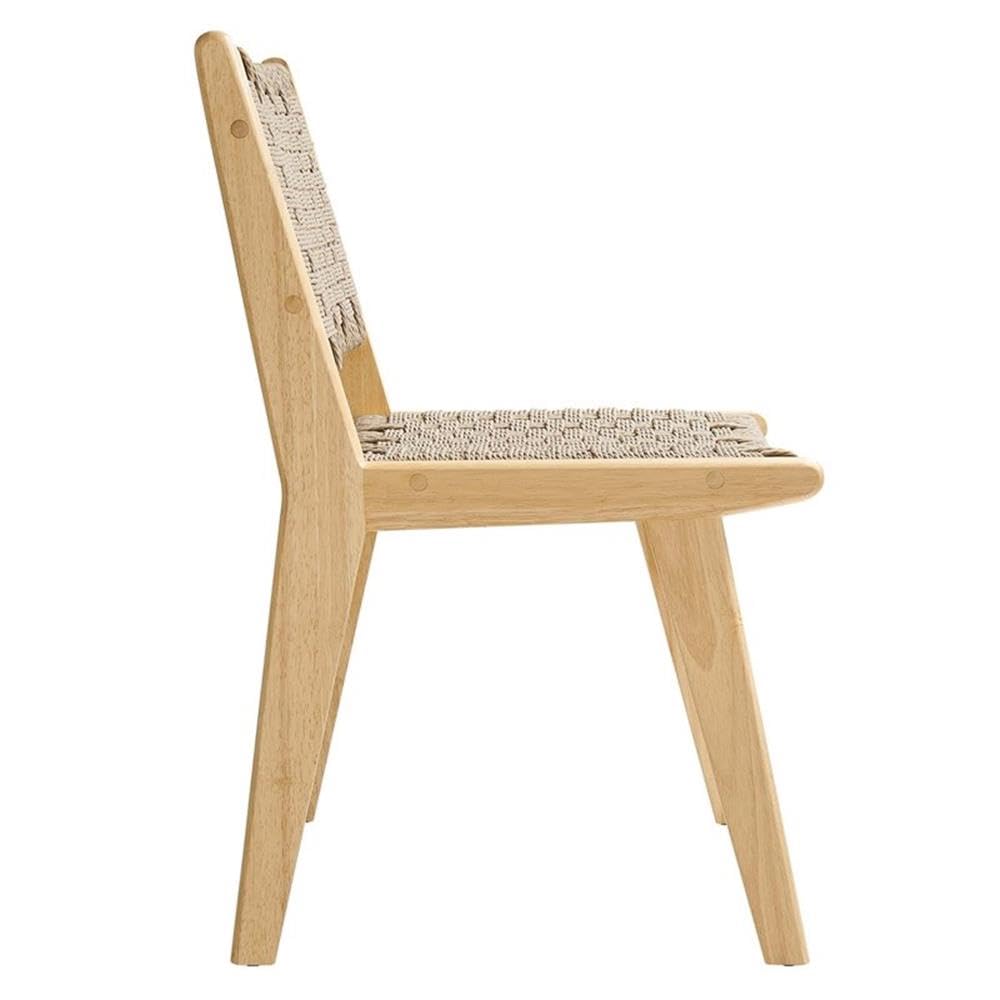 Modway Saoirse Woven Rope Wood Dining Side Chair in Natural Natural