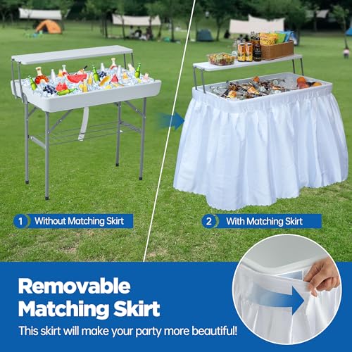 Real Relax Two-Tier Portable Cooler Table, Fill and Chill Desk for Food Drink Beverage, Foldable Party Ice Table for Campi...