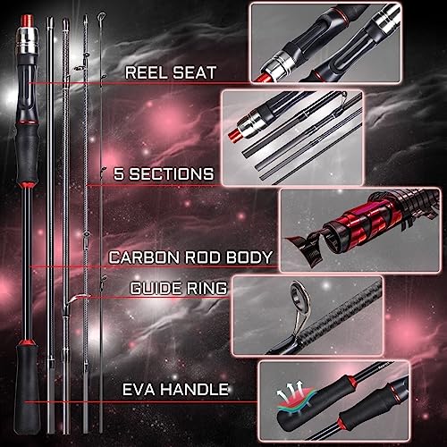 ROMLN Fishing Rod Fishing Rod 1.8/2..1m Spinning/Casting Rod Power M Carbon Rod Pole 5/6 Sections Travel Fishing Pole Fish...