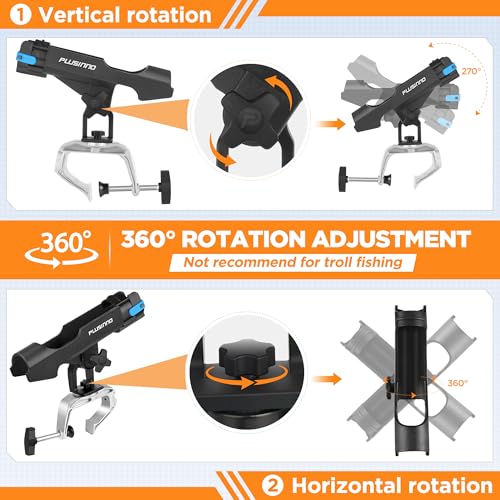 PLUSINNO Fishing Boat Rods Holder Large Clamp Opening 360 Degree Adjustable Fishing Rod Racks Folding Holder