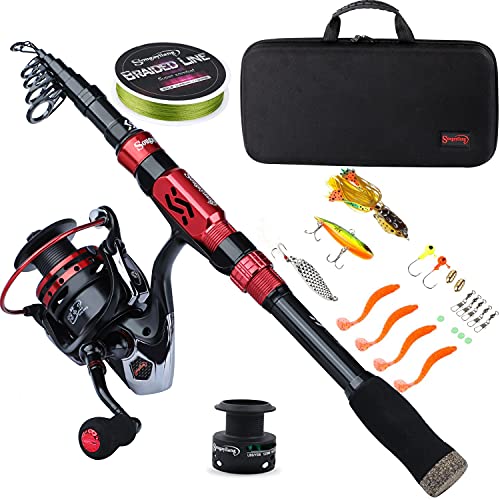 Sougayilang Telescopic Fishing Pole with Spinning Reel Portable Fishing Rod Reel Combos