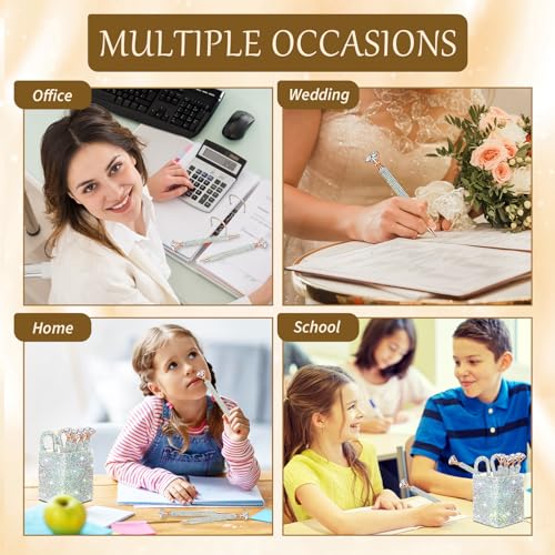 Qilery 8 Pcs Bling Desk Accessories Gift with 1 Bling Pen Holder 6 Pcs Crystal Rhinestone Pens 1 Crystal Scissors Glitter ...