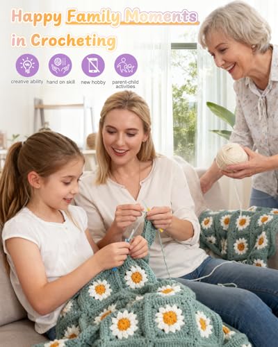 Coopay Crochet Kit for Beginners, Crochet Starter Kit for Blanket, Granny Squares Video Instructions, Easy to Learn Knitti...
