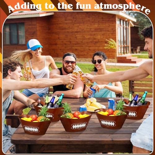 Teenyyou 6 Pcs Brown Football Plastic Ice Bucket Drink Cooler Bulk 4.5l Oval Storage Basket Tub with Handles for Summer Sp...