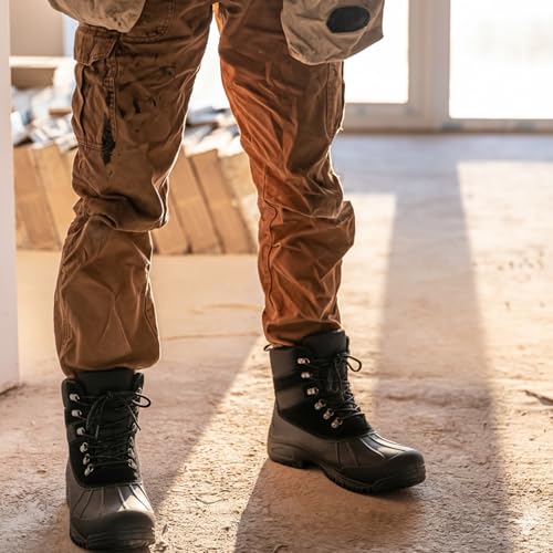 Furuian Winter Steel Toe Boots for Men Waterproof Safety Work Boots for Men Insulated Winter Snow Boot Mens Non Slip Hikin...